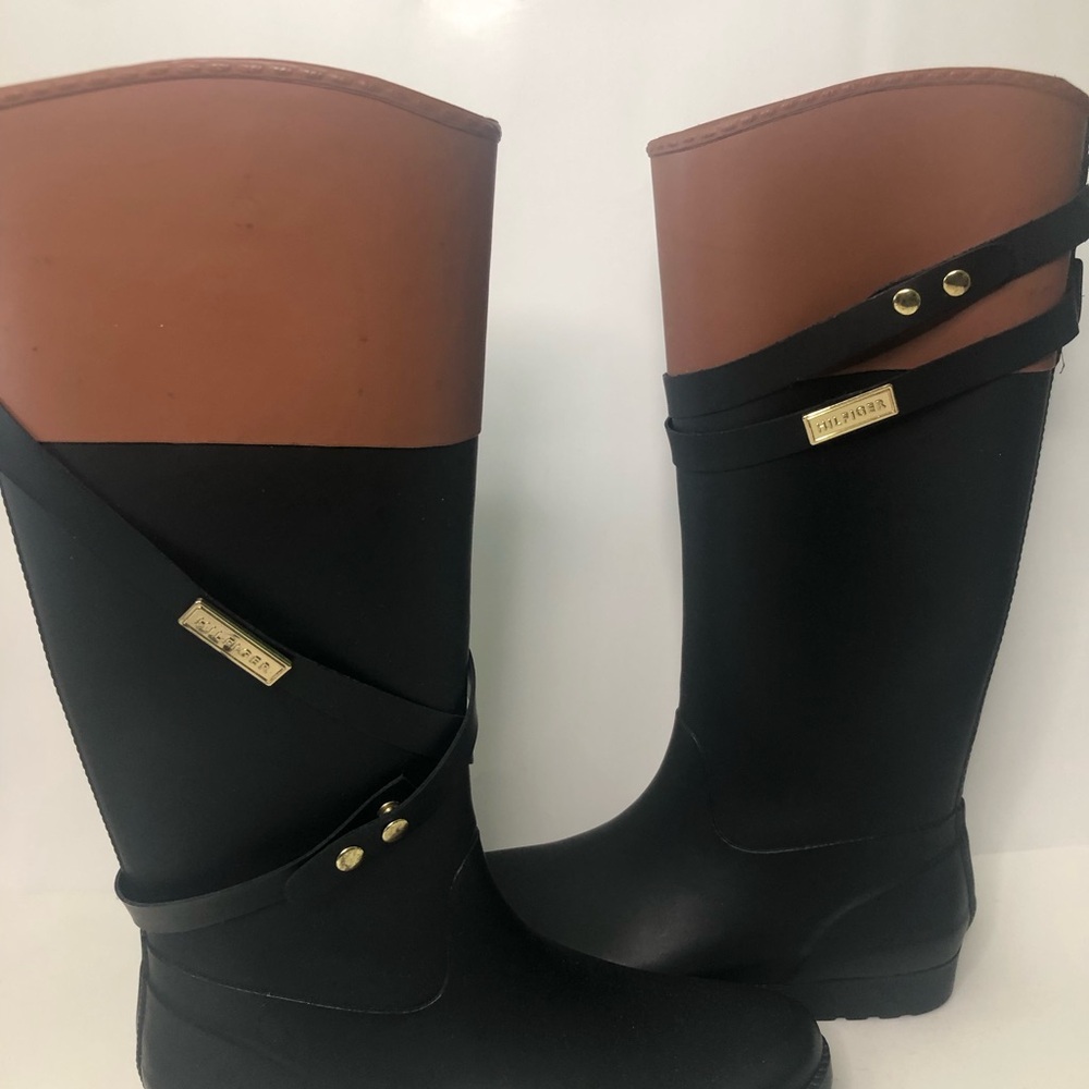 Tommy Hilfiger Black and Brown rain Boots